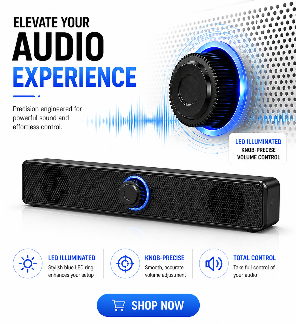 Compact Desktop Soundbar – Stereo Speaker for Monitor PC & Gaming