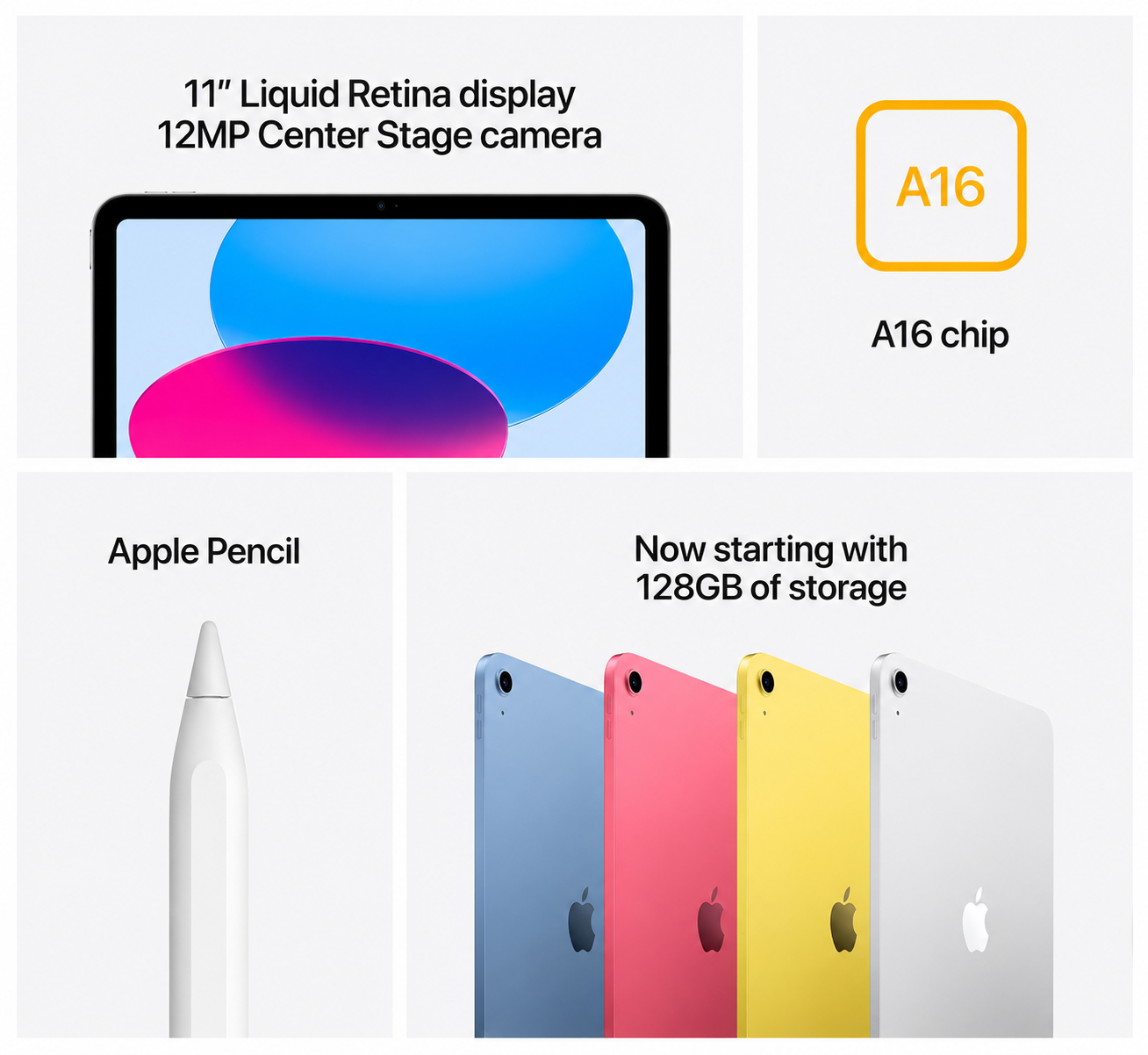 2025 Apple iPad 11-inch: A16 chip, 11-inch Model, Liquid Retina Display, 128GB, Wi-Fi 6, 12MP Front/12MP Back Camera, Touch ID, All-Day Battery Life